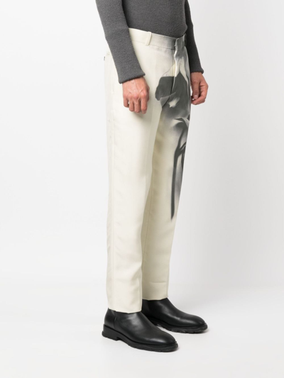 Shop Alexander Mcqueen Orchid-print Tailored Trousers In 白色