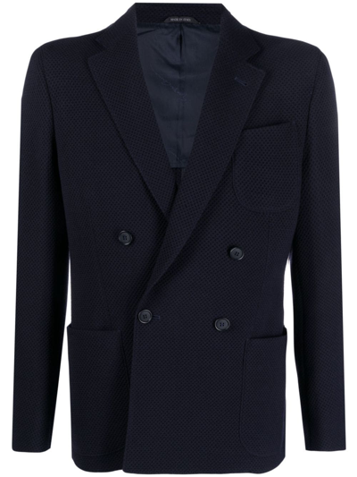 Giorgio Armani Double-breasted Velvet Blazer In 蓝色