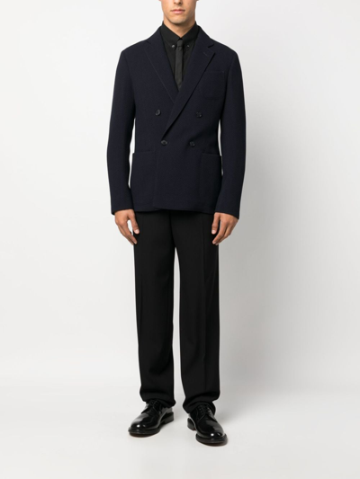 Giorgio Armani Double-breasted Velvet Blazer In 蓝色