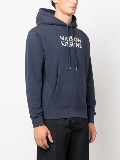 Shop Maison Kitsuné Logo-print Cotton Hoodie In 蓝色