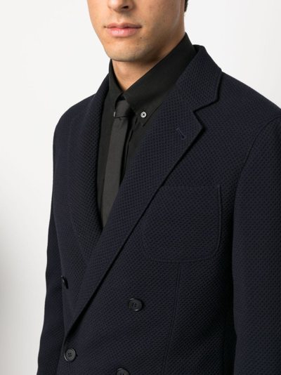 Giorgio Armani Double-breasted Velvet Blazer In 蓝色