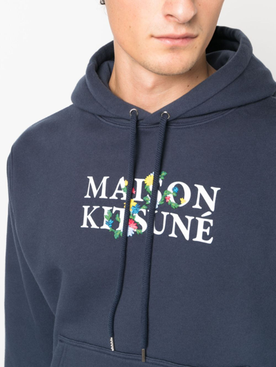 Shop Maison Kitsuné Logo-print Cotton Hoodie In 蓝色