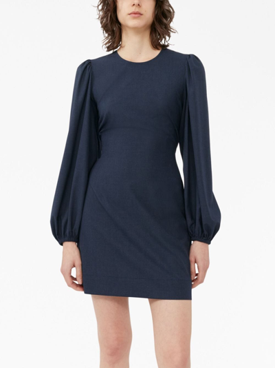 Ganni Long-sleeved Open-back Minidress In 蓝色