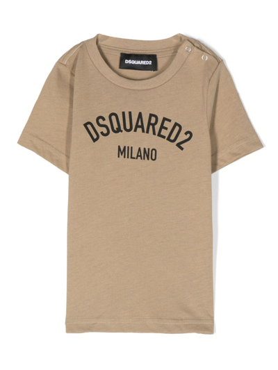 Shop Dsquared2 Logo-print Cotton T-shirt In Neutrals