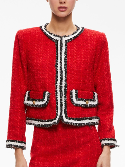 Shop Alice And Olivia Landon Cropped Tweed Jacket In Red