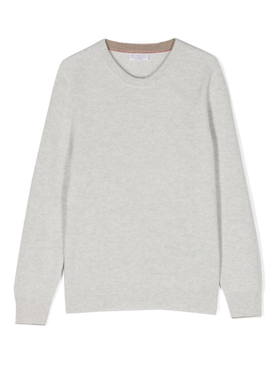 Shop Brunello Cucinelli Ribbed-knit Cashmere Jumper In Grey