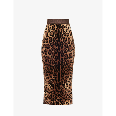 Shop Dolce & Gabbana Women's Jacquard Leopard-print Cotton-blend Midi Skirt