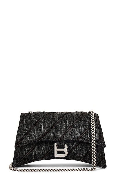 Shop Balenciaga Crush Wallet On Chain Bag In Charcoal Black