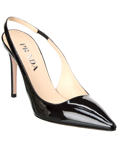 Shop Prada Logo Patent Pointy-toe Slingback Pump In Black