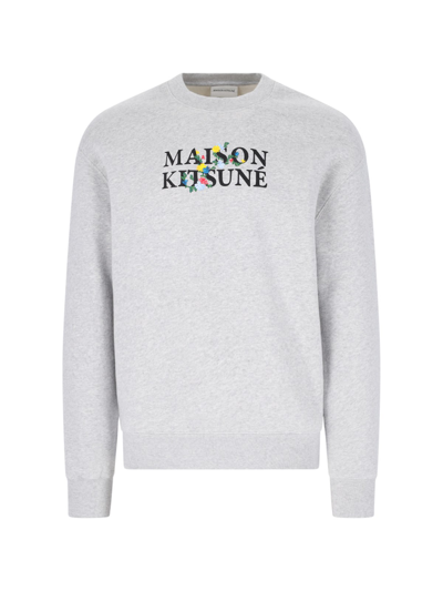Shop Maison Kitsuné Embroidery Crewneck Sweatshirt In Gray