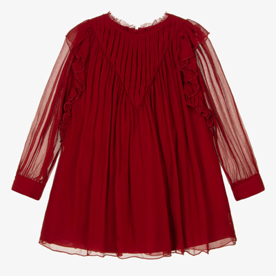 Shop Chloé Girls Red Silk Ruffle Dress