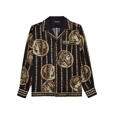 Shop Dolce & Gabbana Roma Coin Printed Silk Shirt In Black