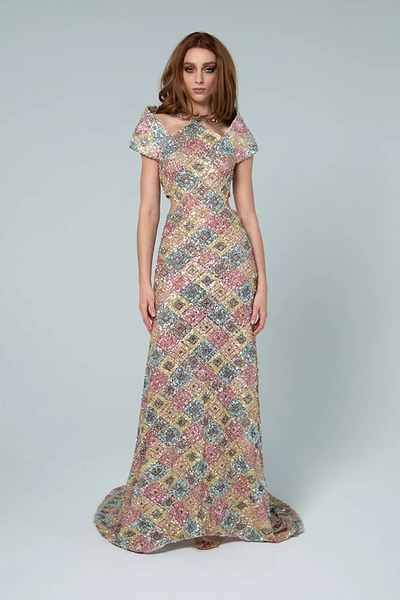 Shop Marc Bouwer Pastel Harlequin Gown In Multi