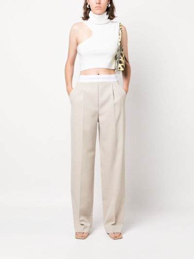 Shop Alexander Wang Logo-waistband Straight-leg Trousers In Neutrals