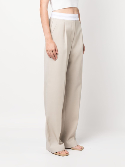 Shop Alexander Wang Logo-waistband Straight-leg Trousers In Neutrals