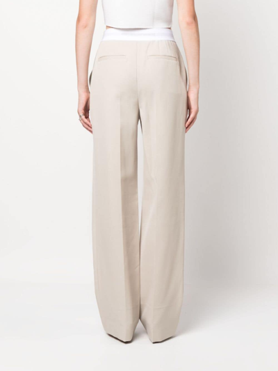 Shop Alexander Wang Logo-waistband Straight-leg Trousers In Neutrals