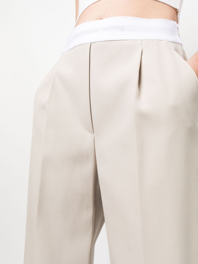 Shop Alexander Wang Logo-waistband Straight-leg Trousers In Neutrals