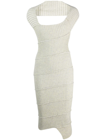 Shop Mm6 Maison Margiela Ribbed-knit Asymmetric Dress In Green