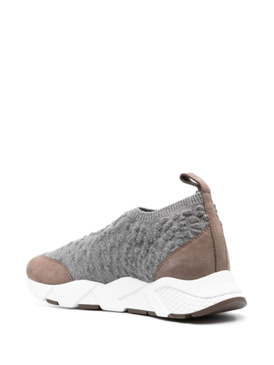 Shop Peserico Low-top Knitted Suede Sneakers In Grey