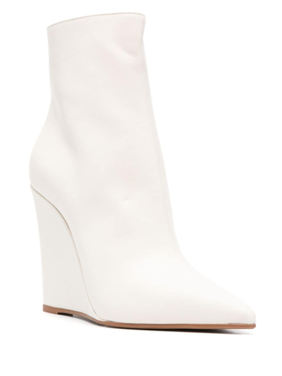 Shop Le Silla Kira 120mm Wedge Leather Boots In White