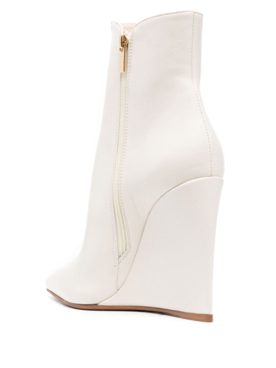 Shop Le Silla Kira 120mm Wedge Leather Boots In White