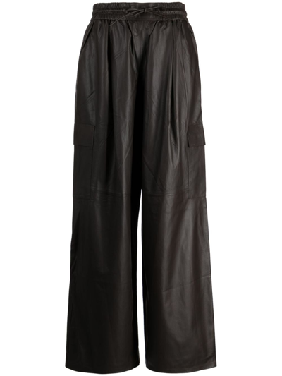 Shop Yves Salomon Drawstring Leather Cargo Trousers In Brown
