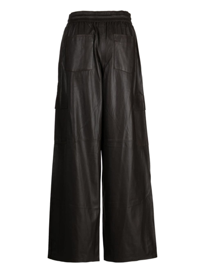 Shop Yves Salomon Drawstring Leather Cargo Trousers In Brown
