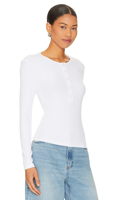 Lna Dalston Ribbed Henley Top In White