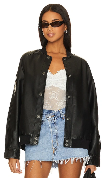 Shop Free People X We The Free Wild Rose Faux Leather Bomber In Black