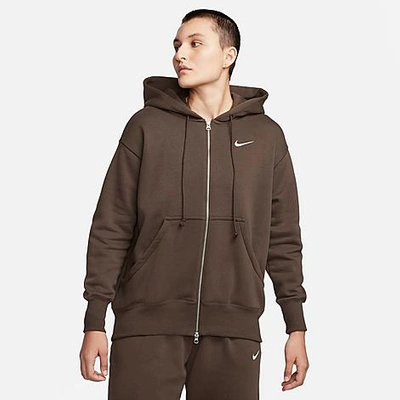 Shop Nike Women's Sportswear Phoenix Fleece Oversized Full-zip Hoodie In Baroque Brown/sail
