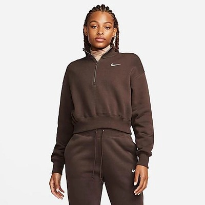 Shop Nike Women's Sportswear Phoenix Fleece Oversized Half-zip Crop Sweatshirt In Baroque Brown/sail