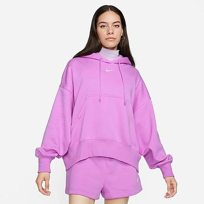 Shop Nike Women's Sportswear Phoenix Fleece Oversized Pullover Hoodie In Rush Fuchsia/sail