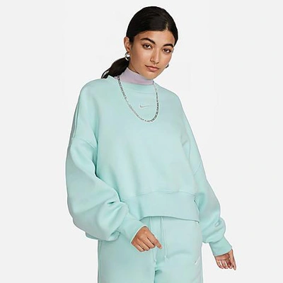 Shop Nike Women's Sportswear Phoenix Fleece Oversized Crewneck Sweatshirt In Jade Ice/sail