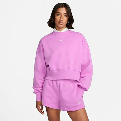 Shop Nike Women's Sportswear Phoenix Fleece Oversized Crewneck Sweatshirt In Rush Fuchsia/sail