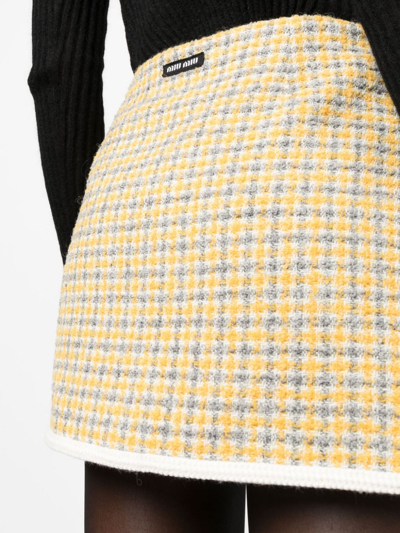 Miu Miu Bouclé Check-pattern Miniskirt In Gelb