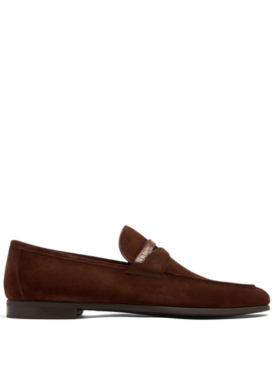 Shop Magnanni Penny-slot Suede Loafers In Braun