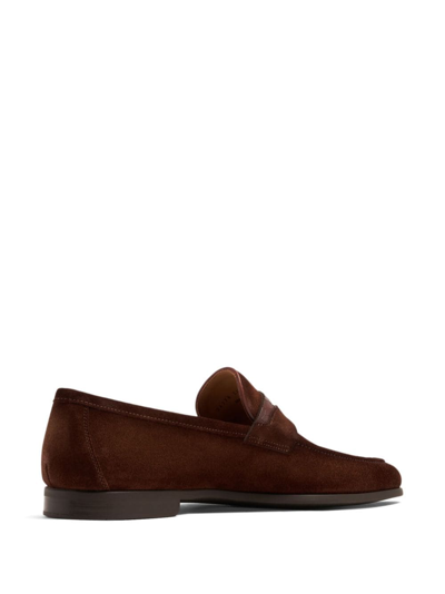Shop Magnanni Penny-slot Suede Loafers In Braun