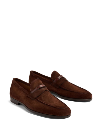 Shop Magnanni Penny-slot Suede Loafers In Braun