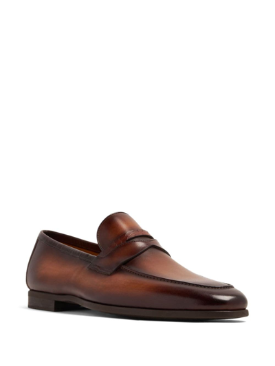 Shop Magnanni Penny-slot Leather Loafers In Braun