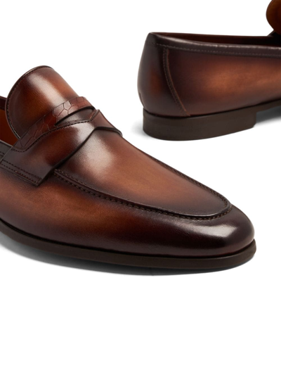 Shop Magnanni Penny-slot Leather Loafers In Braun