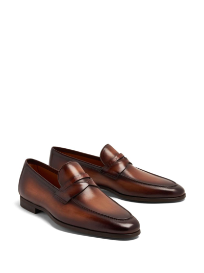 Shop Magnanni Penny-slot Leather Loafers In Braun
