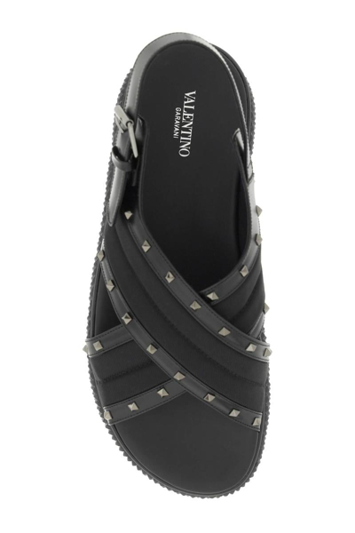 Shop Valentino Garavani Rockstud Nylon And Leather Sandals In Black