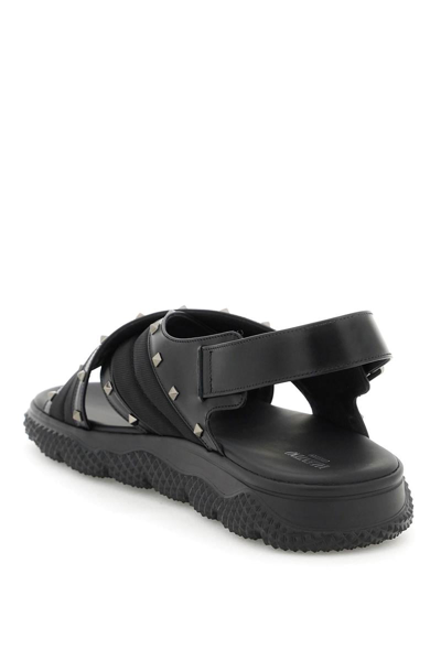 Shop Valentino Garavani Rockstud Nylon And Leather Sandals In Black