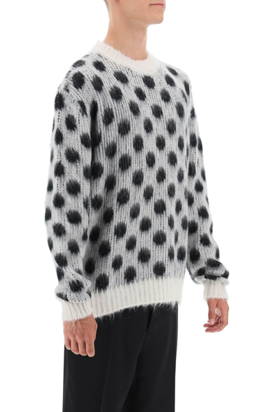 Shop Marni Polka Dot Mohair Sweater In White,black