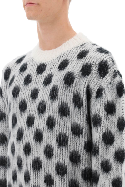 Shop Marni Polka Dot Mohair Sweater In White,black