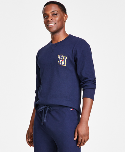 Tommy Hilfiger Mens Classic Fit Waffle Knit Long Sleeve Pajama T Shirt  Joggers In Dark Navy