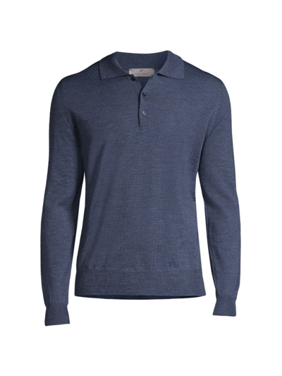 Shop Canali Men's Modern-fit Wool Polo Shirt In Heather Blue