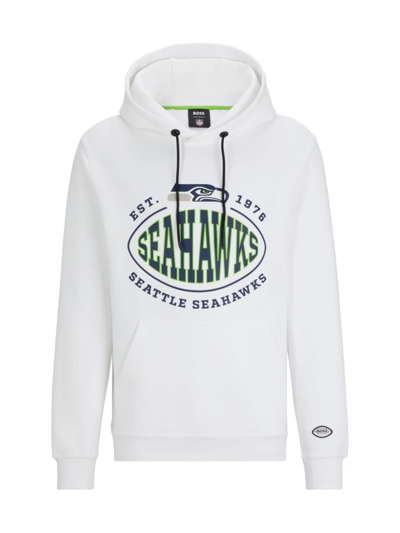 Shop Hugo Boss Men's Boss X Nfl Cotton-blend Hoodie With Collaborative Branding In Seahawks Natural