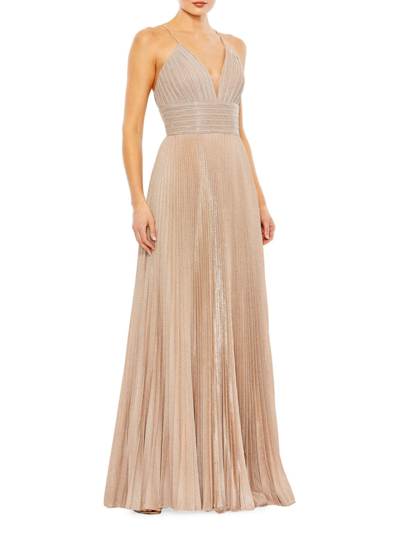 Shop Mac Duggal Women's Ieena Pleated Shimmer Gown In Rose Gold