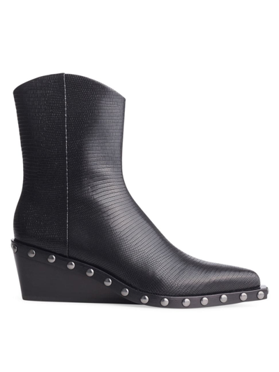 Shop Rag & Bone Women's Santiago 60mm Leather Wedge Booties In Black Lizard